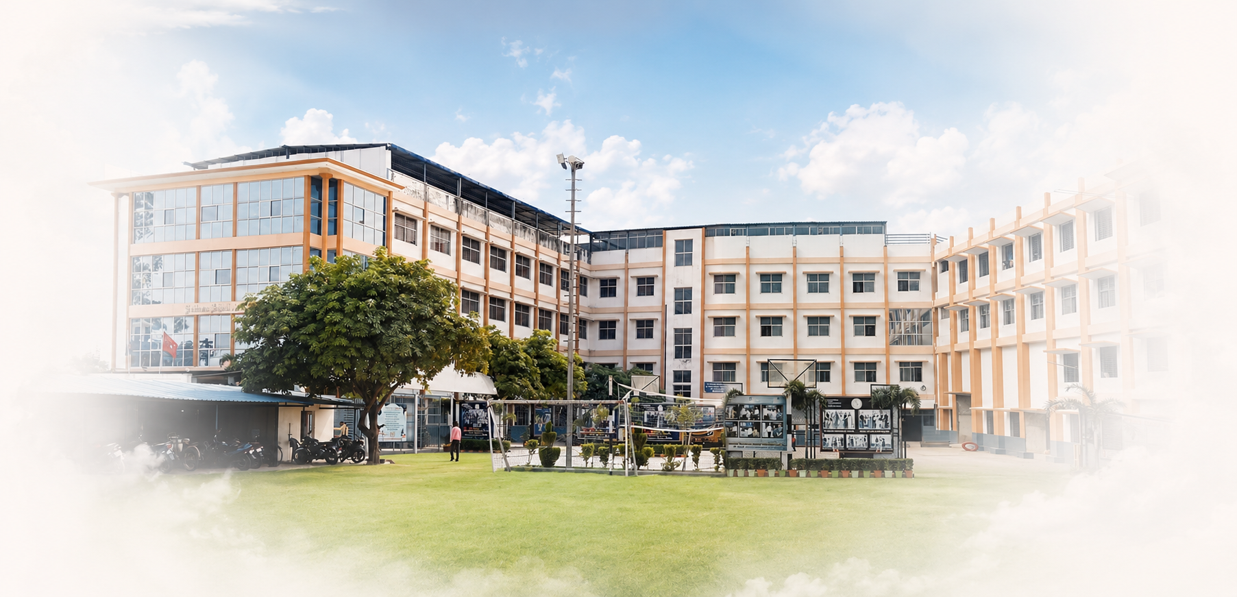 The campus of Sunbeam School Ballia at Agarsanda — its teaching blocks ranged around the field.